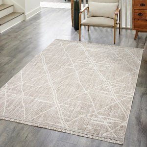 Tapis effet laine bouclée beige avec motif losanges - ALEA Alea