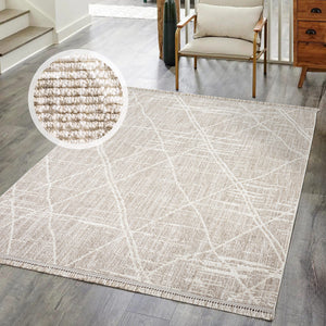 Tapis effet laine bouclée beige avec motif losanges - ALEA Alea