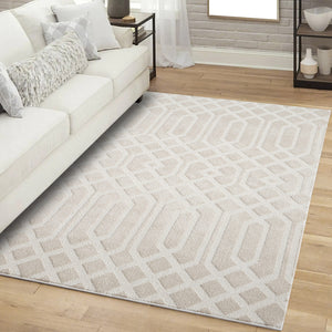 Tapis beige motif géométriques ton sur ton - CIANA Ciana