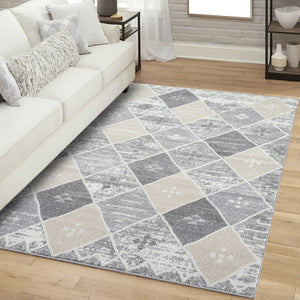 Tapis à motif géométrique losange gris - CIANA Ciana