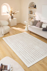 Tapis lavable beige à rayures blanches -  SÉVILLE GREGE