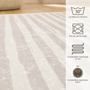 Tapis lavable beige à rayures blanches -  SÉVILLE GREGE