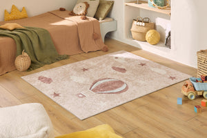 Tapis enfant lavable beige motif montgolfière - DAKAR HAPPY