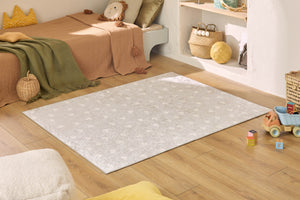 Tapis enfant lavable beige motif coeurs blancs- DAKAR HAPPY