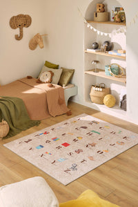 Tapis enfant lavable beige motif alphabet- DAKAR HAPPY