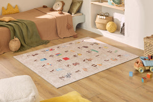 Tapis enfant lavable beige motif alphabet- DAKAR HAPPY