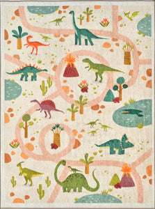 Tapis enfant lavable beige motif dinosaures- DAKAR HAPPY