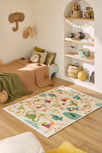 Tapis enfant lavable beige motif dinosaures- DAKAR HAPPY