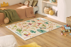 Tapis enfant lavable beige motif dinosaures- DAKAR HAPPY