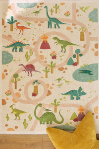 Tapis enfant lavable beige motif dinosaures- DAKAR HAPPY