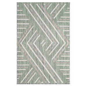 Tapis Vert effet laine bouclée motif géométrique - LANA Lana