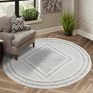 Tapis beige effet laine bouclée à motif losange et franges - LANA Lana