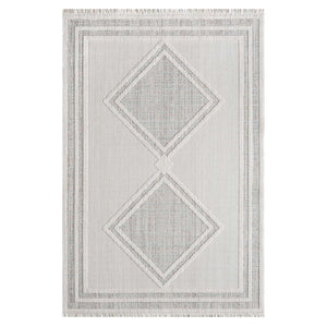 Tapis vert effet laine bouclée à motif losange et franges - LANA Lana