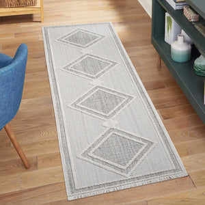 Tapis vert effet laine bouclée à motif losange et franges - LANA Lana