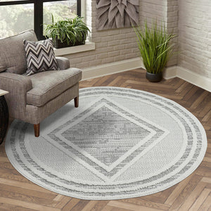 Tapis gris effet laine bouclée à motif losange et franges - LANA Lana