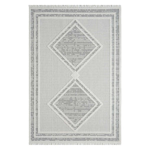 Tapis gris effet laine bouclée à motif losange et franges - LANA Lana