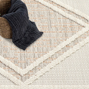 Tapis terracotta effet laine bouclée à motif losange et franges - LANA Lana