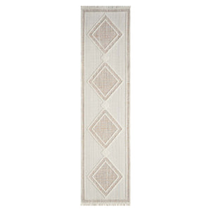 Tapis terracotta effet laine bouclée à motif losange et franges - LANA Lana