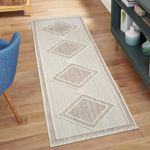 Tapis terracotta effet laine bouclée à motif losange et franges - LANA Lana