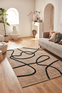 Tapis aspect jute abstrait noir PALMA Bruge Interiors