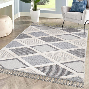 Tapis gris à motif quadrillé losange - LUNA Luna