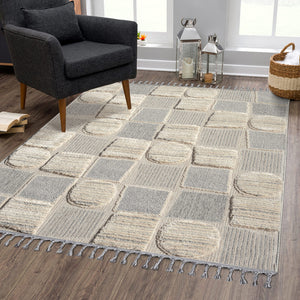 Tapis gris à motif quadrillé échiquier - LUNA Luna