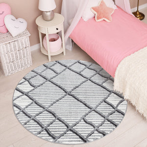 Tapis gris à motif géométrique quadrillé - CALYS Calys