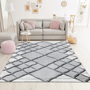 Tapis gris à motif géométrique quadrillé - CALYS Calys