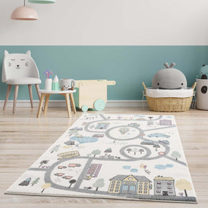 Tapis enfant circuit blanc crème Ruby