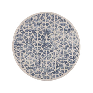 Tapis scandinave bleu et crème avec des franges tressées Nora