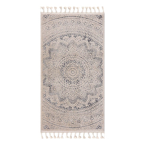 Tapis au motif de mandala gris avec des franges tressées Nora