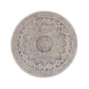 Tapis au motif de mandala gris avec des franges tressées Nora