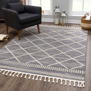 Tapis scandinave gris motif losanges Nora