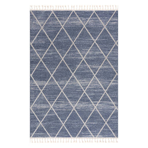 Tapis scandinave bleu motif losanges Nora