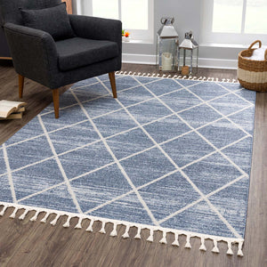 Tapis scandinave bleu motif losanges Nora