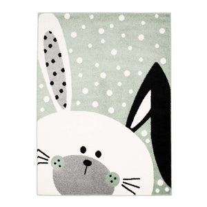 Tapis enfant vert avec un motif de tête de lapin - HUGGY Huggy