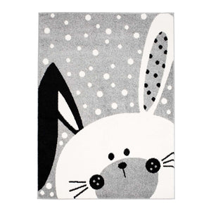 Tapis enfant gris  avec un motif de tête de lapin - HUGGY Huggy