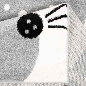 Tapis enfant gris  avec un motif de tête de lapin - HUGGY Huggy