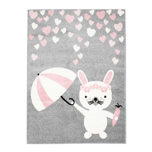 Tapis enfant gris avec petit lapin et cœurs - HUGGY Huggy