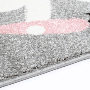 Tapis enfant gris avec petit lapin et cœurs - HUGGY Huggy