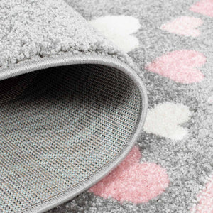 Tapis enfant gris avec petit lapin et cœurs - HUGGY Huggy