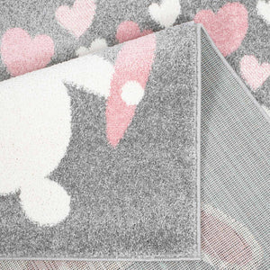 Tapis enfant gris avec petit lapin et cœurs - HUGGY Huggy