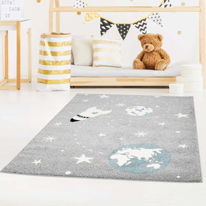 Tapis enfant gris au motif d'univers - HUGGY Huggy