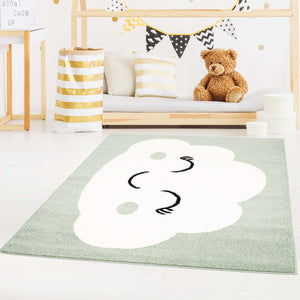 Tapis enfant vert avec un motif de nuage souriant Huggy