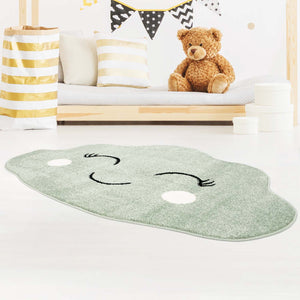 Tapis enfant vert avec un motif de nuage souriant Huggy