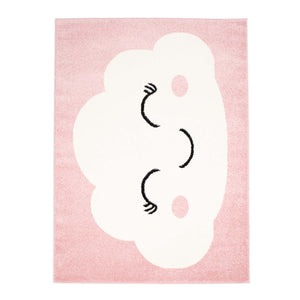 Tapis enfant rose avec un motif de nuage souriant - HUGGY Huggy