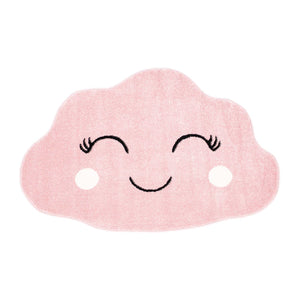 Tapis enfant rose avec un motif de nuage souriant - HUGGY Huggy