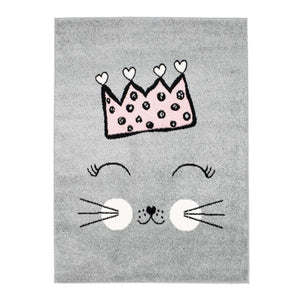 Tapis enfant gris avec une jolie frimousse de chat - HUGGY Huggy