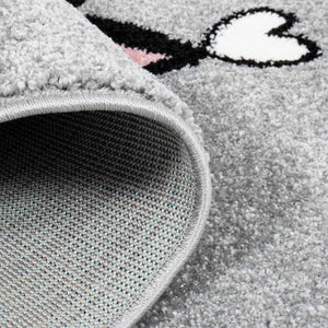 Tapis enfant gris avec une jolie frimousse de chat - HUGGY Huggy