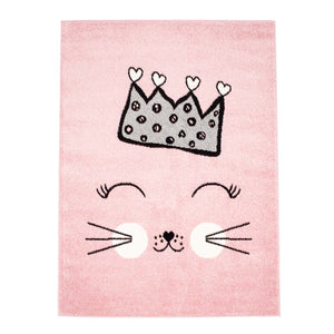 Tapis enfant rose avec un motif de jolie frimousse de chat - HUGGY Huggy